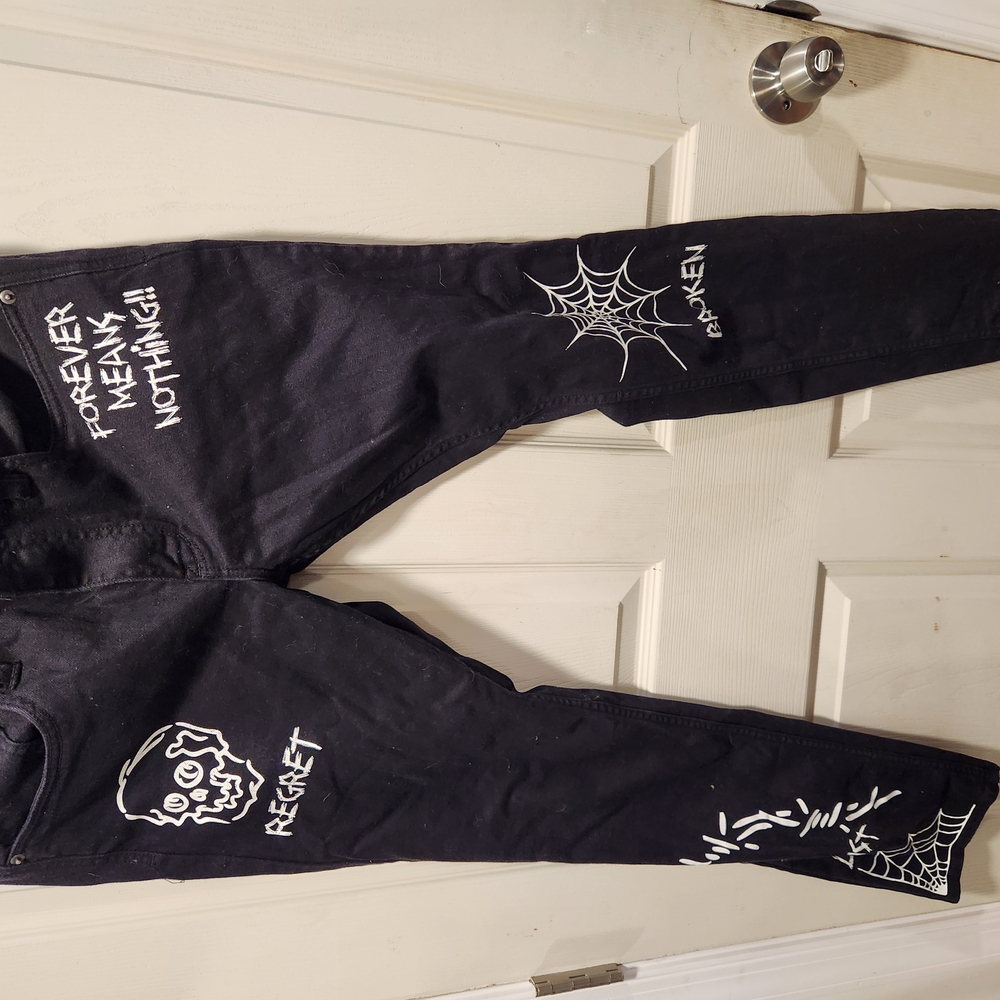 Black Graphic Jeans with White Designs